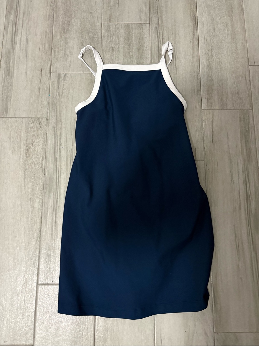 Abercrombie YPB apron easy dress, navy blue wuth white trim. Athletic dress